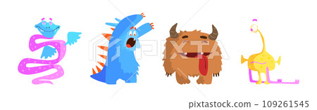 Funny Monster Character with Horn and Wing Vector Set Funny Monster Character with Horn and Wing Vector Set 109261545