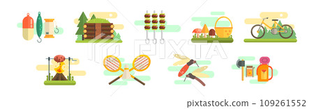 Camping and Hiking Object and Adventure Equipment Vector Set 109261552