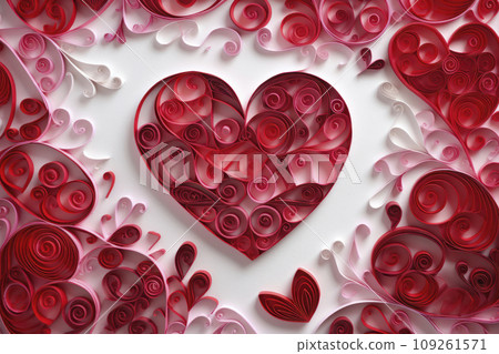 Heart with flowers, made of Quilling Paper. Valentine Day background. Generative AI 109261571