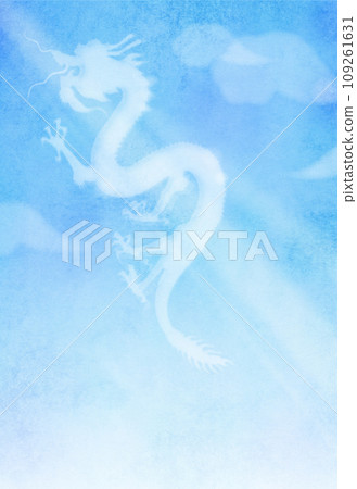 2024年新年賀卡 龍在雲端升起 漂浮在藍天 龍年 109261631