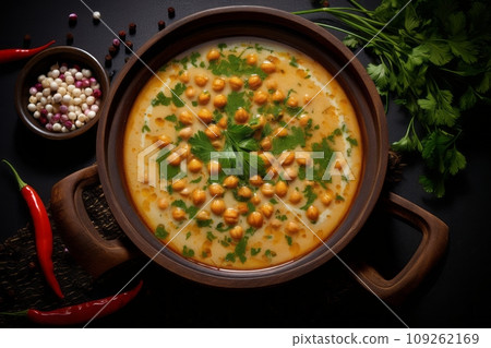 Chickpea soup in a bowl with spices 109262169
