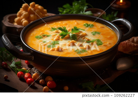 Chickpea soup in a bowl with spices Chickpea soup in a bowl with spices 109262227