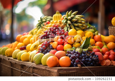 Seasonal fresh fruits at a street outdoor market 109262231