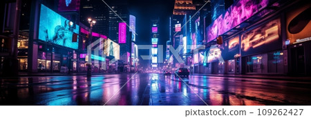 Neon empty city streets after sunset 109262427