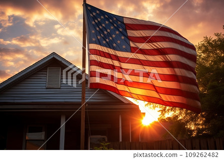 American flag outside a private home 109262482