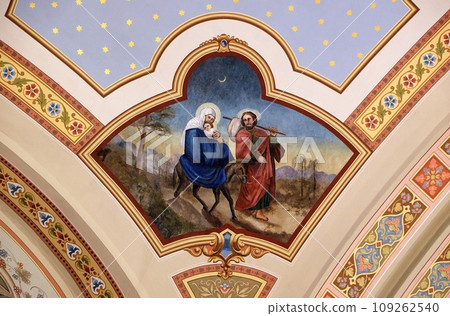 Flight to Egypt, fresco in the church of Saint Matthew in Stitar, Croatia 109262540