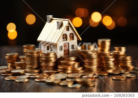 Model of the house is on coins. The concept of lending and mortgages 109263303