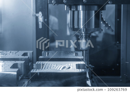 The CNC milling machine rough cutting the injection mold parts by indexable tools. 109263769