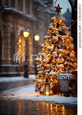 Christmas tree at the street at Christmas night Christmas tree at the street at Christmas night 109263957