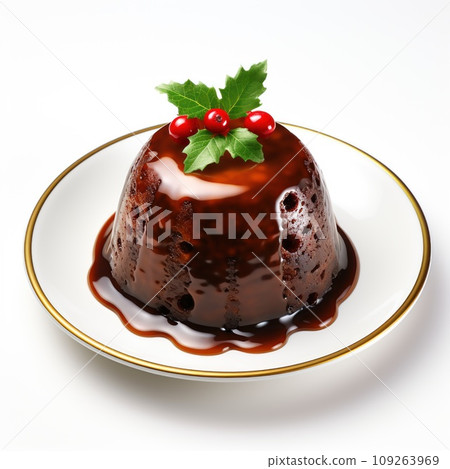 Christmas Pudding With a Sprig Of Holly Isolated On A White Background. Christmas Pudding With a Sprig Of Holly Isolated On A White Background. 109263969