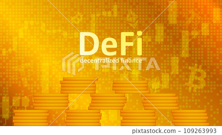 Defi decentralized finance with pyramid of coins on golden background with graphs. An ecosystem of financial applications and services based on public blockchains. Vector EPS 10. Defi decentralized finance with pyramid of coins on golden background with graphs. An ecosystem of financial applications and services based on public blockchains. Vector EPS 10. 109263993