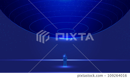 壹個商人站在展廳觀望宇宙星球科技矢量背景 壹個商人站在展廳觀望宇宙星球科技矢量背景 109264016