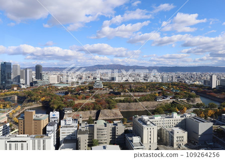 Osaka in November, Osaka Castle Park with autumn leaves, Osaka Business Park with a view of Osaka Castle in the autumn sky, a new hotel Osaka in November, Osaka Castle Park with autumn leaves, Osaka Business Park with a view of Osaka Castle in the autumn sky, a new hotel 109264256