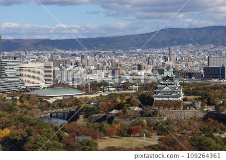 Osaka in November, Osaka Castle Park with autumn leaves, Osaka Business Park with a view of Osaka Castle in the autumn sky, a new hotel Osaka in November, Osaka Castle Park with autumn leaves, Osaka Business Park with a view of Osaka Castle in the autumn sky, a new hotel 109264361