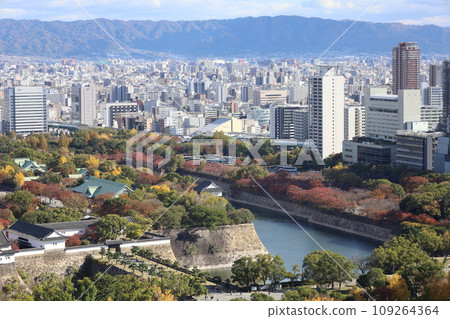 Osaka in November, Osaka Castle Park with autumn leaves, Osaka Business Park with a view of Osaka Castle in the autumn sky, a new hotel 109264364