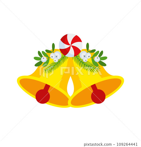 Two Christmas bells with lollipop and floral garland. Door wreath design element. 109264441