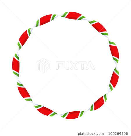 Christmas Candy Cane Frame. Striped ribbon circle sticker. 109264506