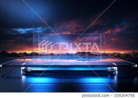 Abstract 3d rendering of chaotic cubes. Futuristic background with glowing cubes. AI Generation. Abstract 3d rendering of chaotic cubes. Futuristic background with glowing cubes. AI Generation. 109264798