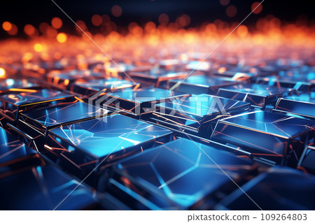 Abstract 3d rendering of chaotic cubes. Futuristic background with glowing cubes. AI Generation. 109264803