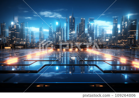 Abstract 3d rendering of chaotic cubes. Futuristic background with glowing cubes. AI Generation. Abstract 3d rendering of chaotic cubes. Futuristic background with glowing cubes. AI Generation. 109264806