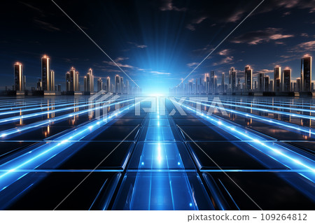 Abstract 3d rendering of chaotic cubes. Futuristic background with glowing cubes. AI Generation. 109264812