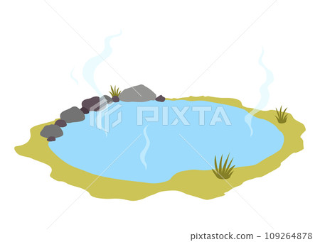 Japanese outdoor onsen pool with hot spring water vector illustration. Cartoon isolated traditional pond with rocks of spa resort in Japan, natural geothermal onsen bath for relax and bathing 109264878