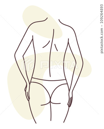 Female body. Sensual woman. Body positivity, self love, femininity concept. Character wears underwear. Linear flat vector illustration on white background 109264893