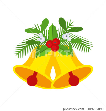 Two Christmas bells with holly berry floral garland. 109265099