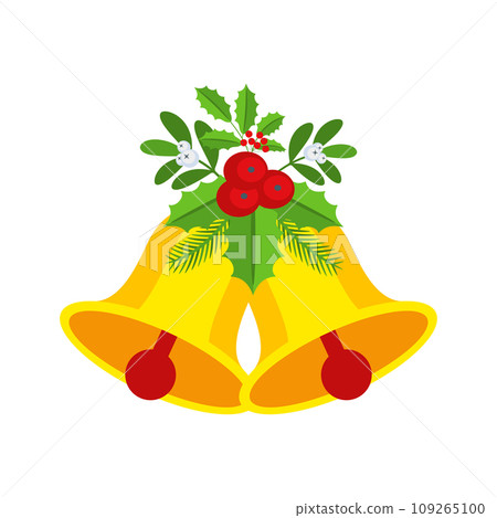 Two Christmas bells with holly berry floral garland. 109265100