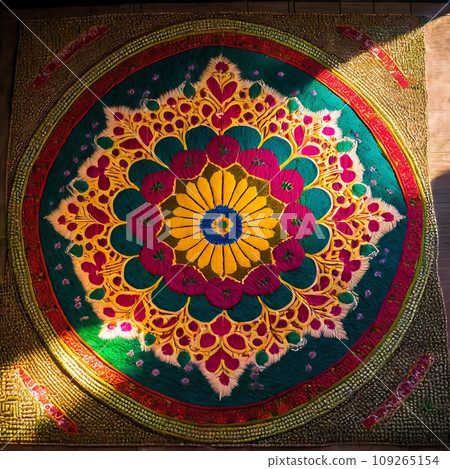 traditional rangoli design carpet 109265154