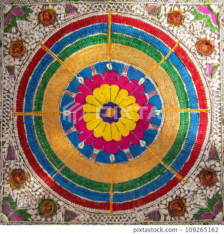 traditional rangoli design carpet 109265162