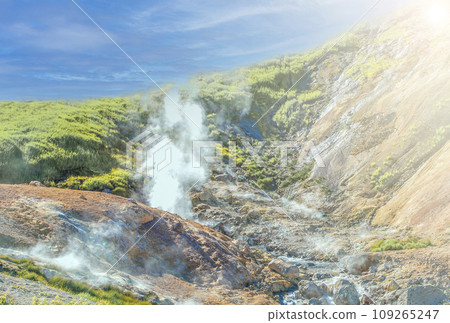 Geysers on the Mutnovsky volcano in Kamchatka peninsula Geysers on the Mutnovsky volcano in Kamchatka peninsula 109265247