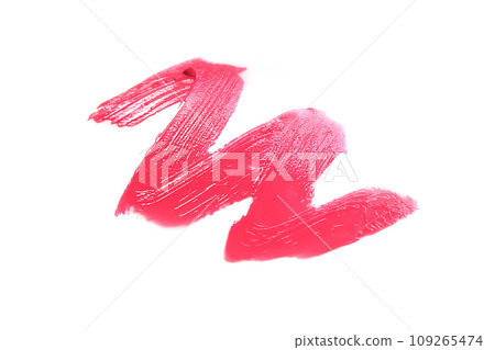 Red lipstick swatch isolated on white background, cosmetic product, brush stroke, swipe sample. 109265474