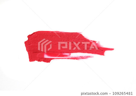 Red lipstick swatch isolated on white background, cosmetic product, brush stroke, swipe sample. 109265481