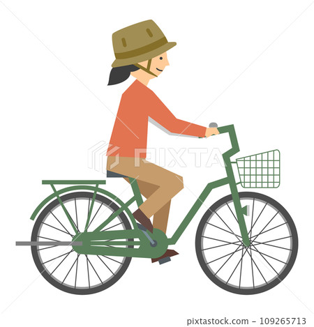 Illustration of a woman wearing a helmet and riding a bicycle 109265713