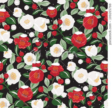 Vector illustration of seamless floral pattern decorated with Camellia flowers.  109265788
