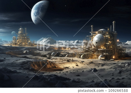 Lunar base, on the surface of the Moon. Generative AI 109266588