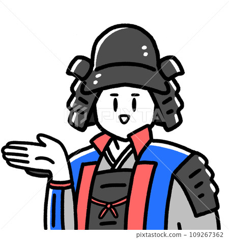 穿著盔甲的武士引導的簡單插畫素材_samurai 109267362