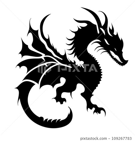 Black silhouette of a dragon on a white background. Vector illustration. Chinese New Year of a Dragon. Black silhouette of a dragon on a white background. Vector illustration. Chinese New Year of a Dragon. 109267783