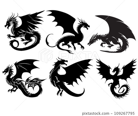 Vector set of black dragon's silhouettes. Chinese New Year of a Dragon. Vector set of black dragon's silhouettes. Chinese New Year of a Dragon. 109267795