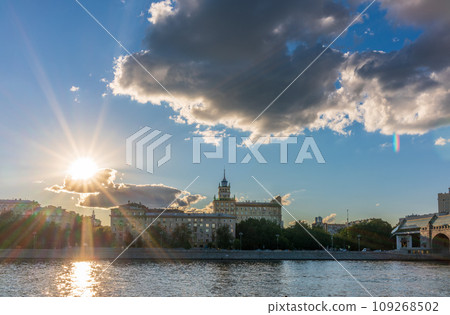 View of the Moscow river embakment near Gorky park at sunset. Moscow, Russia View of the Moscow river embakment near Gorky park at sunset. Moscow, Russia 109268502