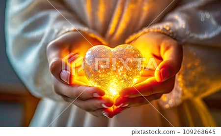 Wrapping a glass heart with both hands | AI image Wrapping a glass heart with both hands | AI image 109268645
