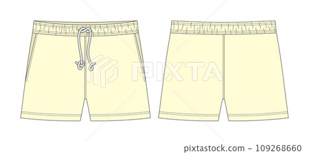 Blank shorts pants technical sketch design template. Milk color. Blank shorts pants technical sketch design template. Milk color. 109268660