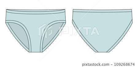 Girls knickers technical sketch illustration. Light blue color. 109268674