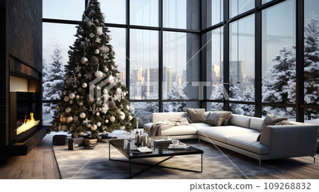 Cozy Christmas room with fireplace 109268832