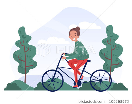 Eco and Nature with Happy Woman Character Ride Bicycle Vector Illustration Eco and Nature with Happy Woman Character Ride Bicycle Vector Illustration 109268973