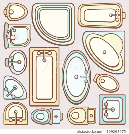 Bathroom and WC top view from above. Colorful pastel set isolated on light background. 109268975