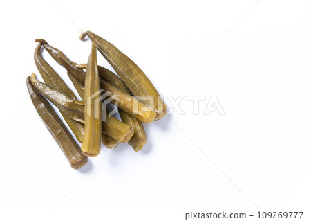 Okra slices isolated on white background. Close up 109269777