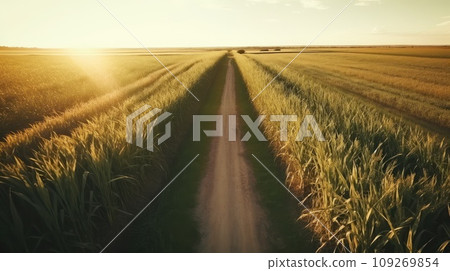 Empty ground road across large sugarcane plantation at summer Asian farmland site Empty ground road across large sugarcane plantation at summer Asian farmland site 109269854
