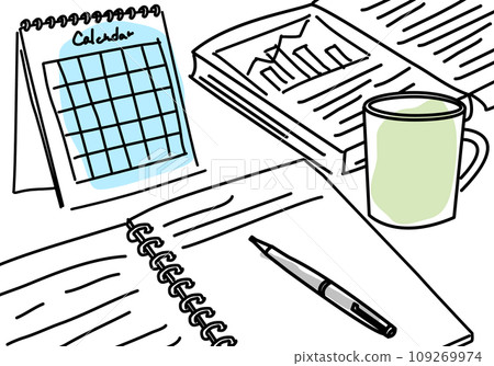 Simple line drawing on desk while studying for exam 109269974